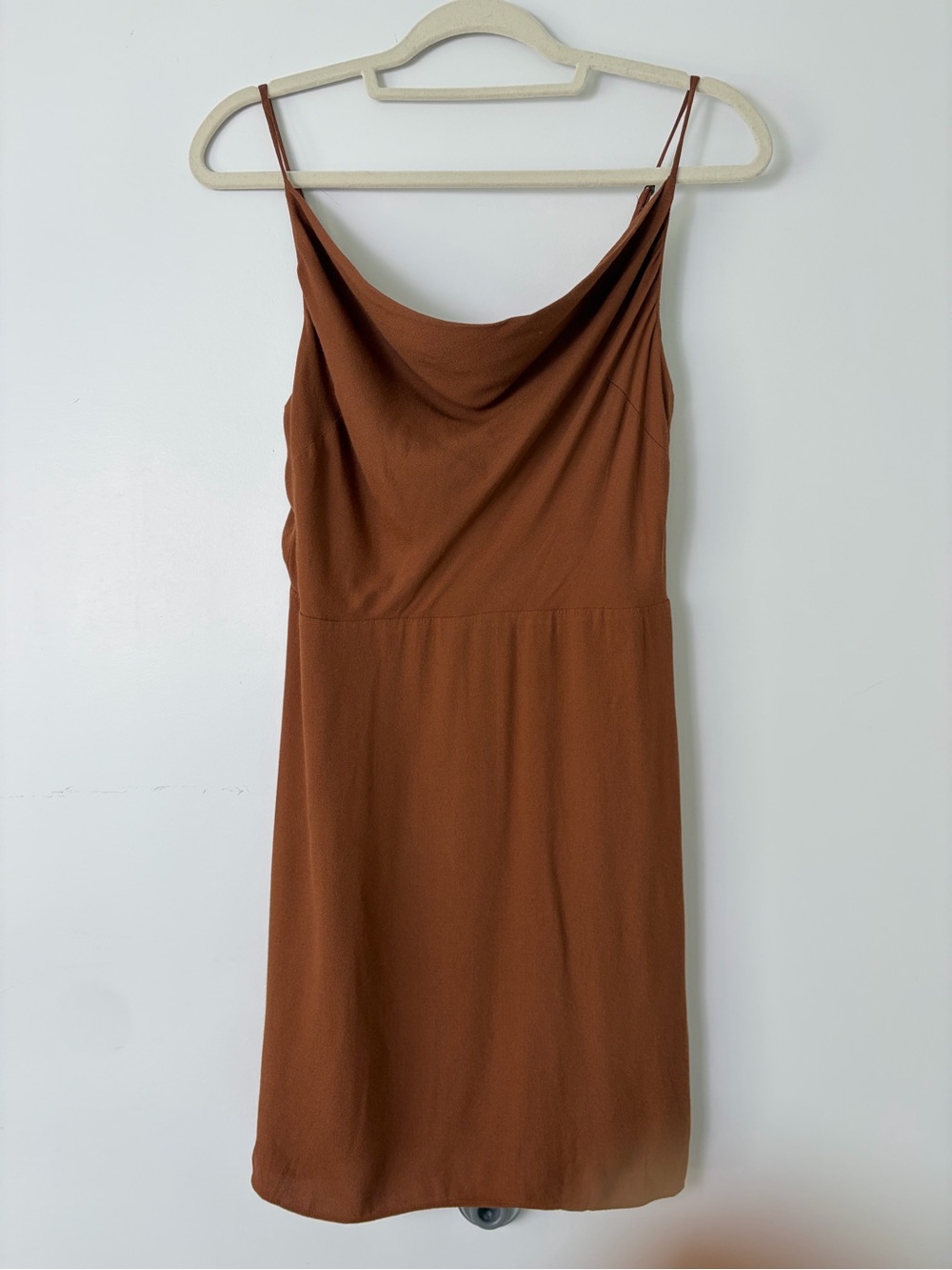 Sundeh M Slip Cowl Neck Spaghetti Strap Dress in Rust